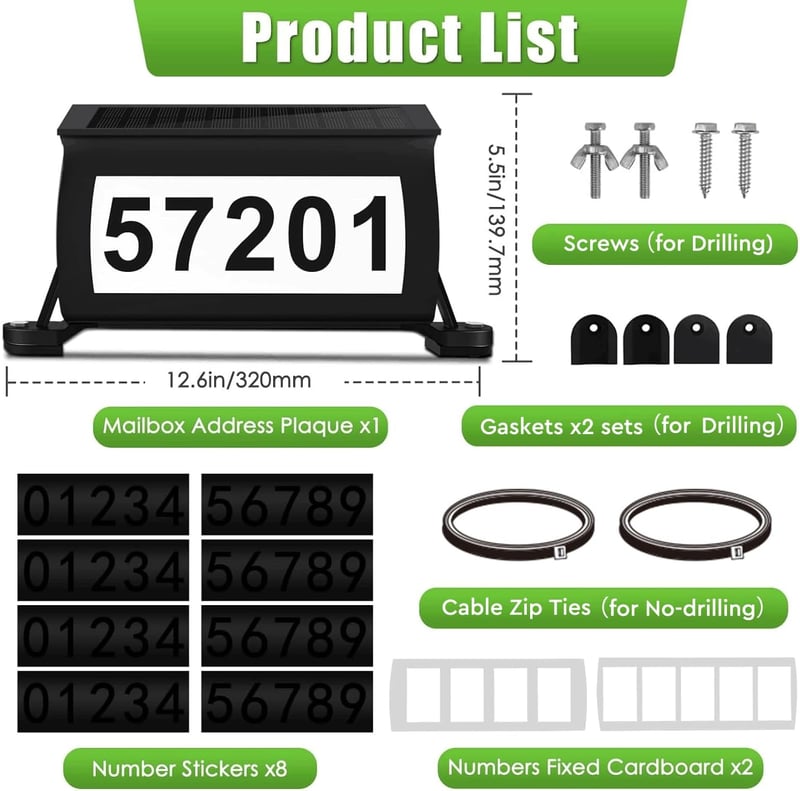 Waterproof Solar Address Sign with 3 Colors & No-Drill Option