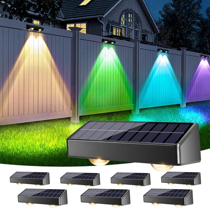 Solar Fence Lights, 8-Pack Color-Changing Waterproof Deck Lighting