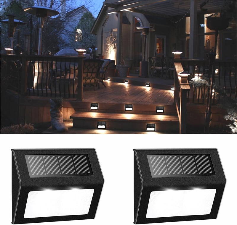 Outdoor Solar Fence Lights, Waterproof Stainless Steel, 2-Pack