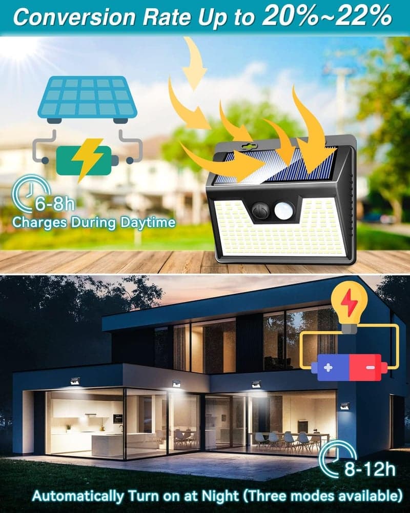 Outdoor Solar Wall Lights, Motion Sensor, Waterproof, 140 LED, 2-Pack
