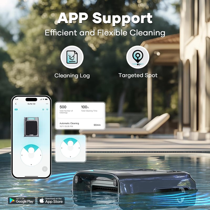 Solar Pool Skimmer with App Control, Dual Charging & Obstacle Avoidance