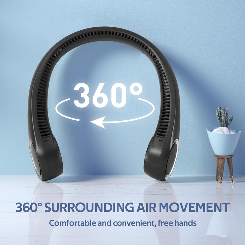 Birthday Portable Neck Fan - USB Rechargeable, 3-Speed, Black