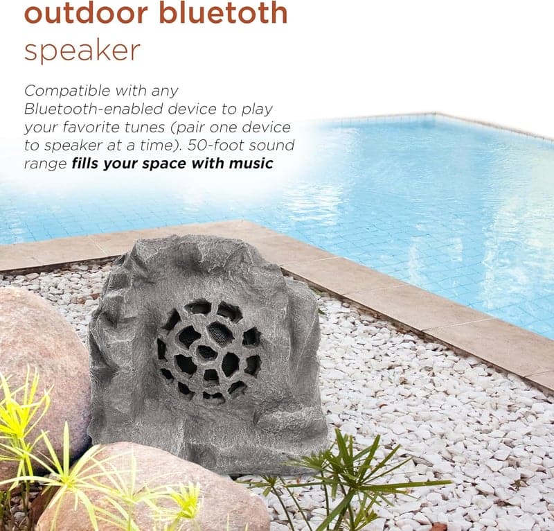 Solar-Powered Bluetooth Outdoor Rock Speaker, Weatherproof, Gray