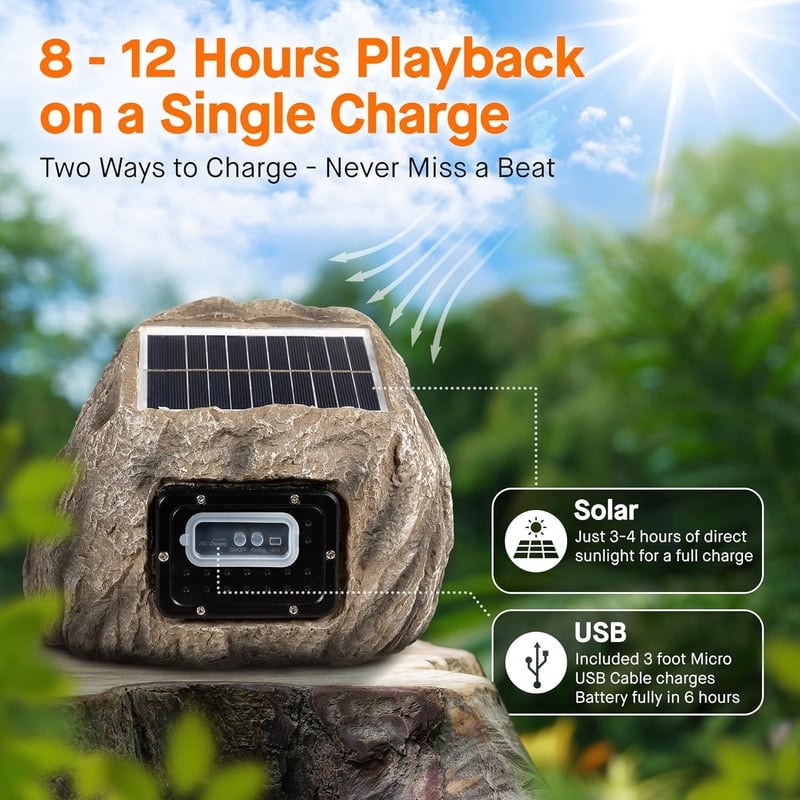 Solar Rock Bluetooth Speakers (2-Pack) - Waterproof Outdoor Audio