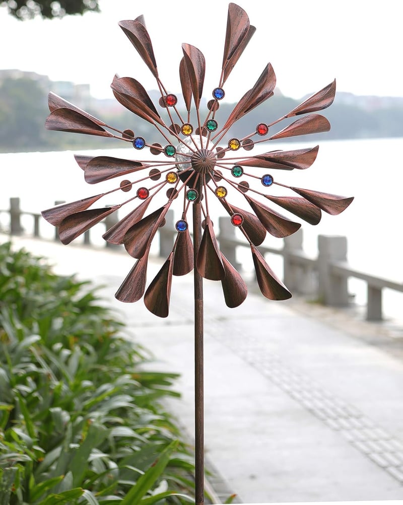 Copper Solar Wind Spinner with LED for Garden Decor