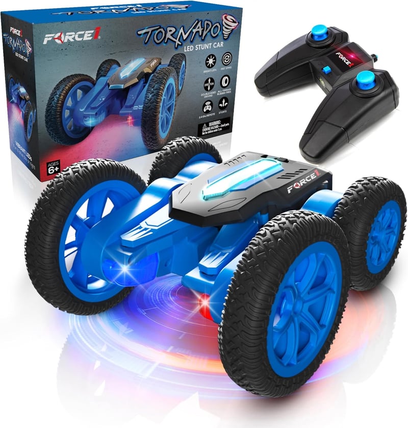 Blue LED RC Stunt Car, 4WD, 360 Flips, Kids' Fun