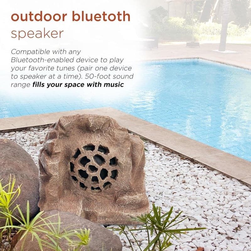 Bluetooth Solar Rock Speaker, 50ft Range, Weatherproof