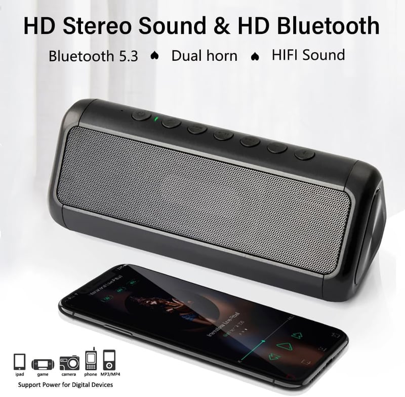 Outdoor Solar Bluetooth Speaker, 50H Playtime, IPX6 Waterproof