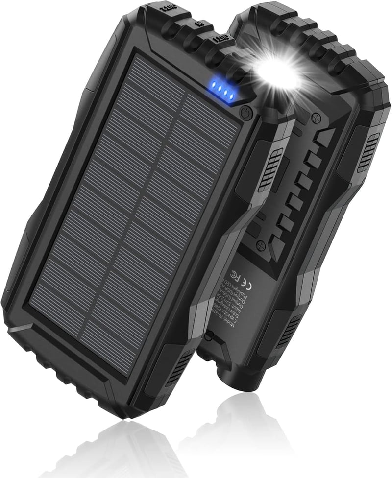 Solar Power Bank 42800mAh with Flashlight, Portable Fast Charger