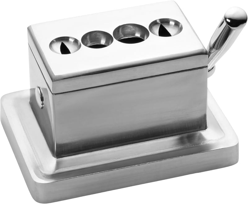 Tabletop Quad Cigar Cutter, Silver Brushed Finish, Straight & V-Cut