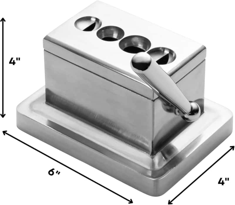 Tabletop Quad Cigar Cutter, Silver Brushed Finish, Straight & V-Cut