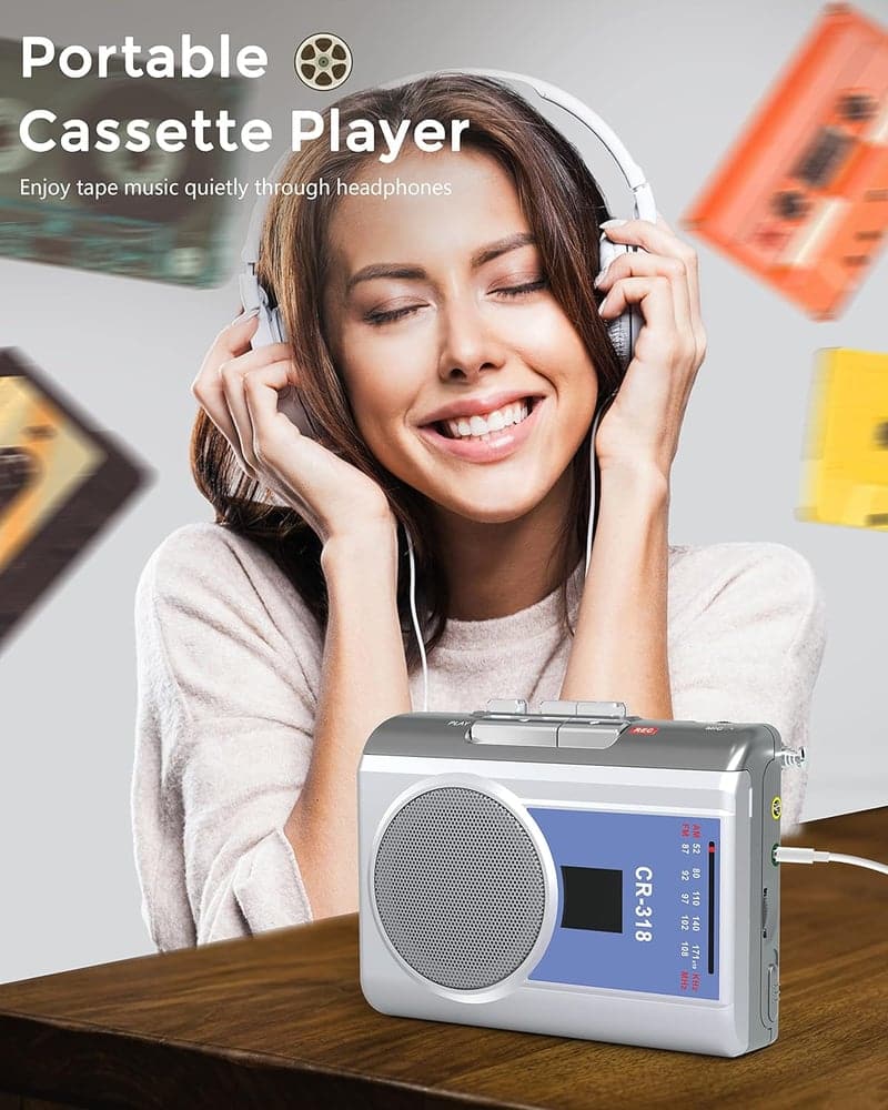 Portable Cassette Player with AM/FM, Speaker & Microphone