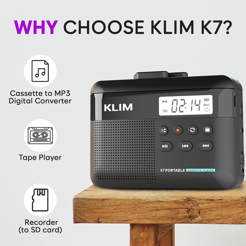 Cassette Player & MP3 Converter with Mic, Speaker, 16GB SD Card