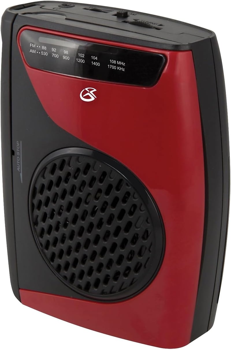 Portable Cassette Player, Red/Black, Headphone Compatible
