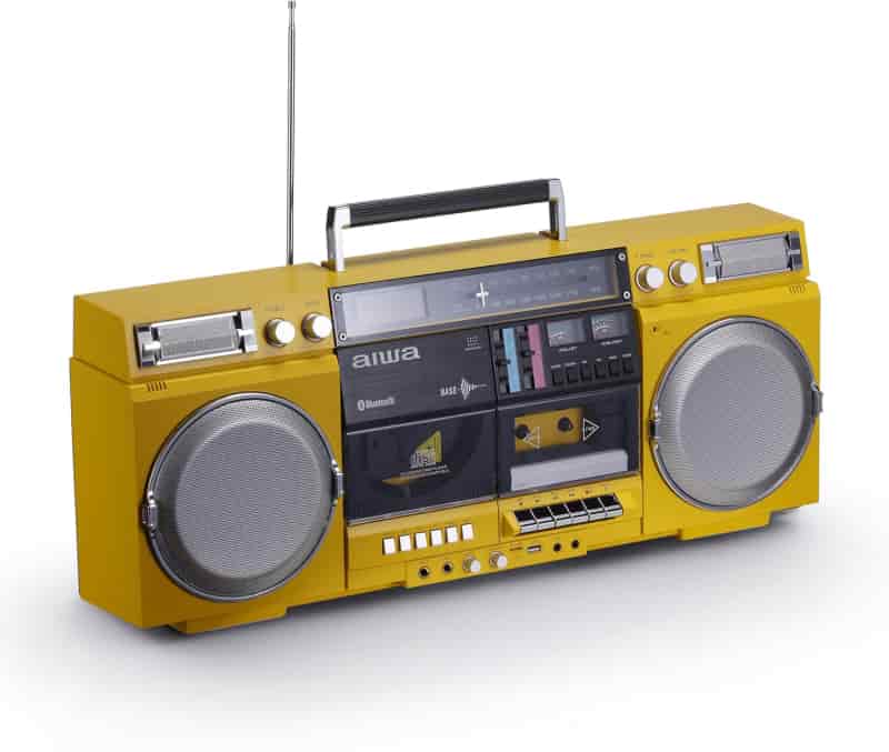 Retro Yellow Boombox CD Player with Cassette, Bluetooth & Radio