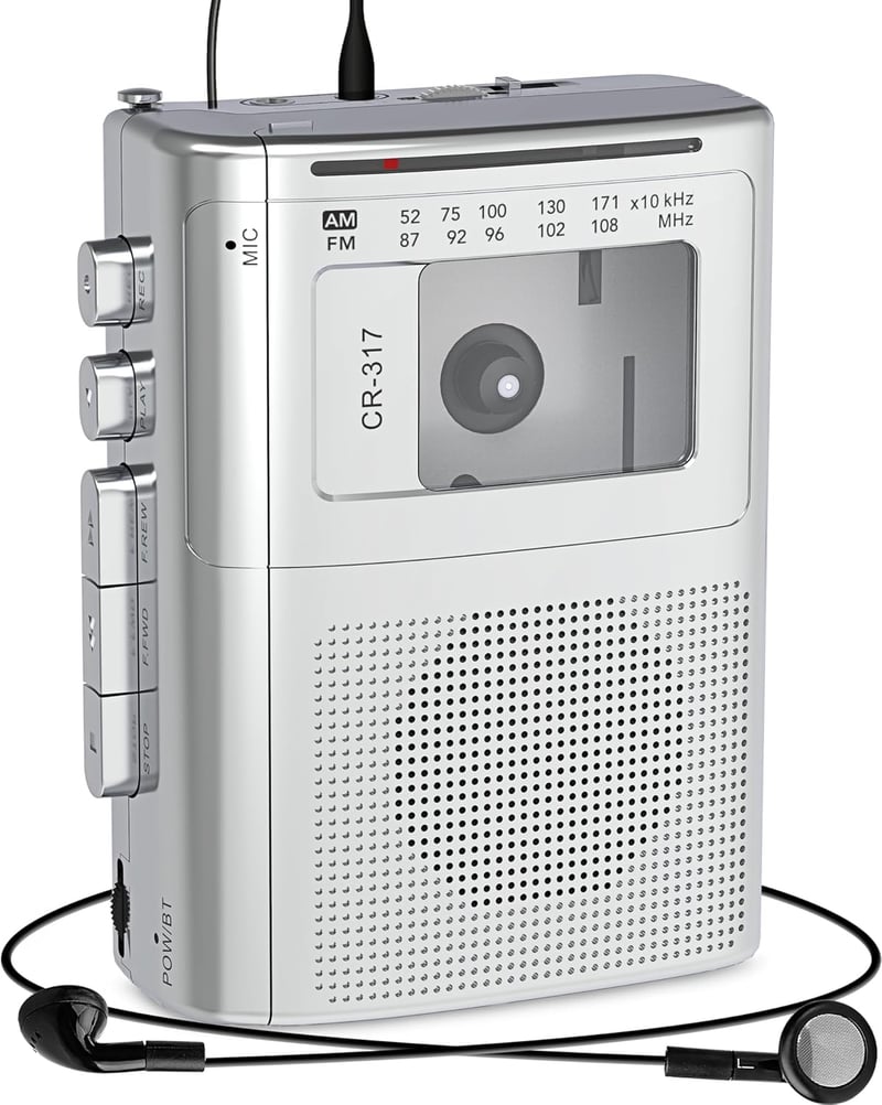 Portable Bluetooth Cassette Player with AM/FM, Speaker & Mic Input