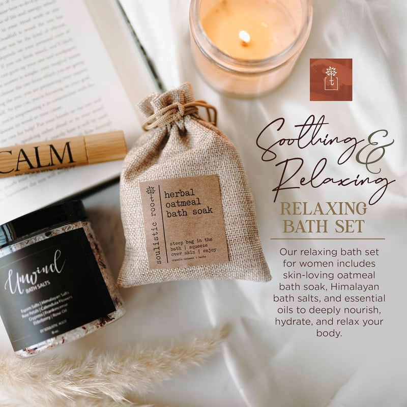 Luxury Spa Gift Set with Lavender Soak & Calm Oil Roller