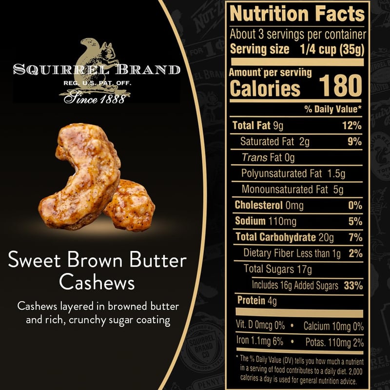 Sweet Brown Butter Cashews, 3.5oz Resealable Bag, Gluten-Free