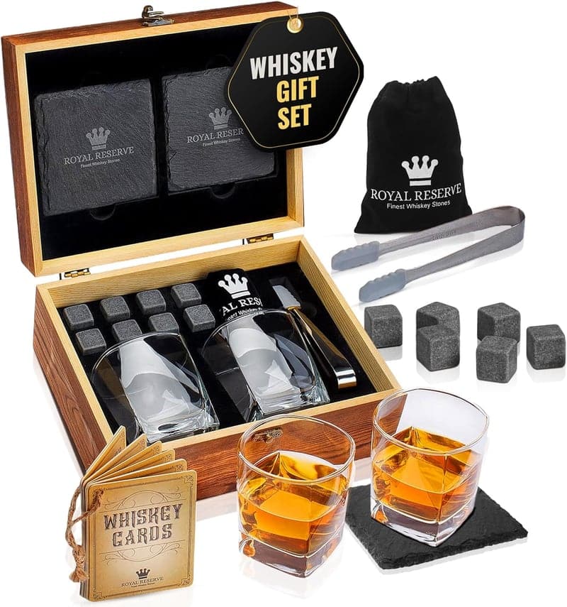Anniversary Whiskey Gift Set with Stones, Glasses & Coasters
