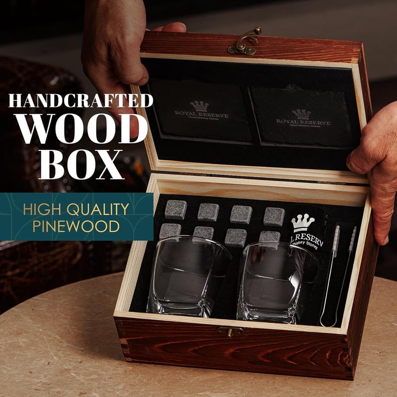 Anniversary Whiskey Gift Set with Stones, Glasses & Coasters