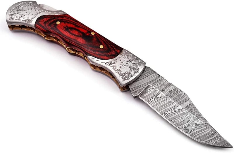Damascus Steel Pocket Knife with Sheath for Men
