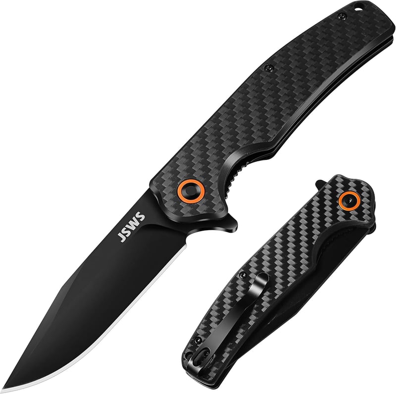 EDC Folding Knife, Carbon Fiber D2 Steel, Camping Gift