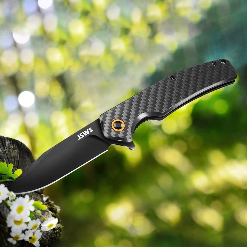 EDC Folding Knife, Carbon Fiber D2 Steel, Camping Gift
