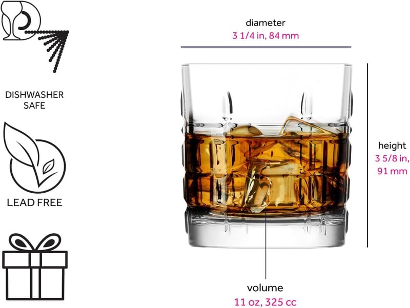 Whiskey Glass Set of 4, 11 oz, Crystal, Dishwasher Safe