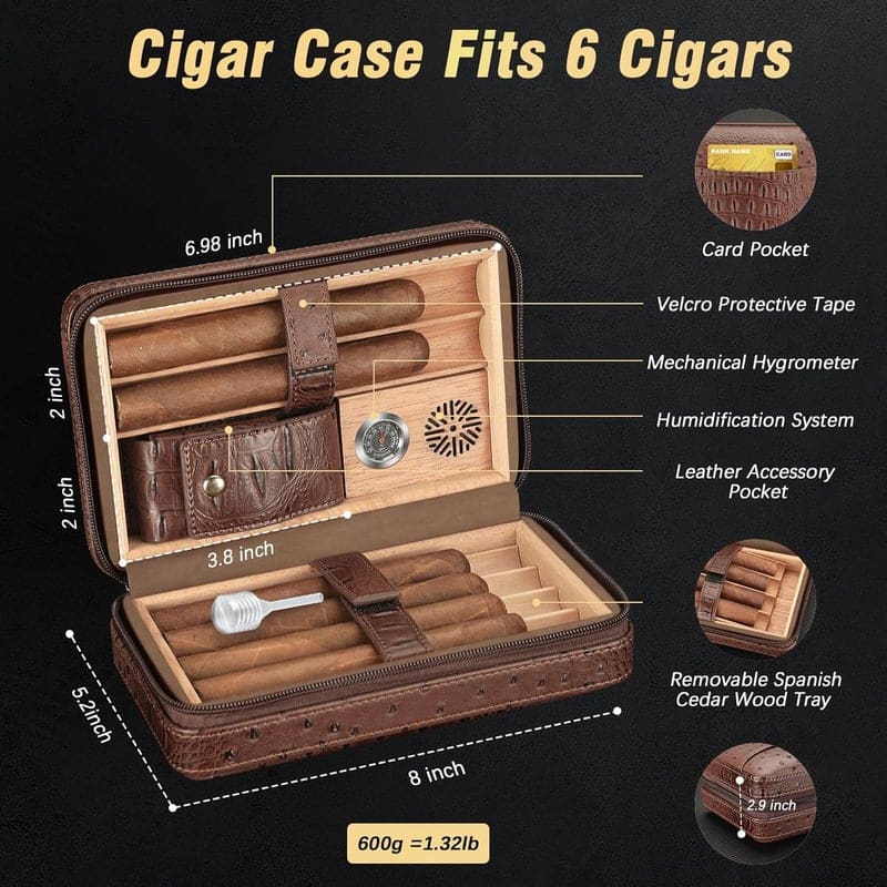 Portable Leather Cigar Case & Accessories Gift Set