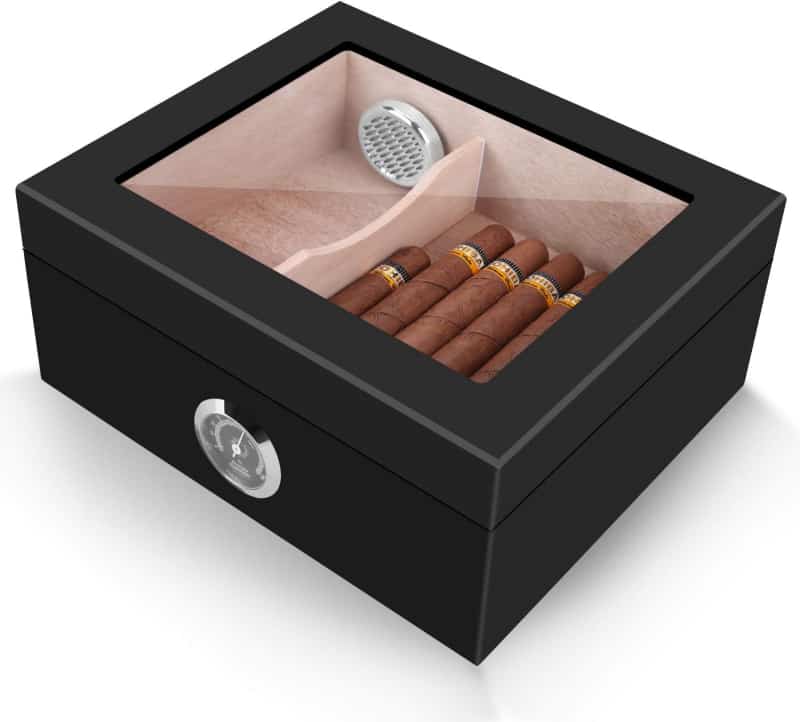 Gloss Black Cedar Humidor for 25-50 Cigars