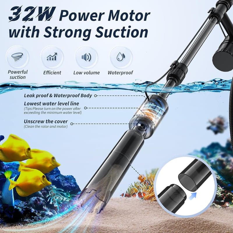Electric Aquarium Gravel Cleaner - 530GPH, Adjustable Water Flow