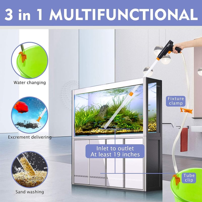 Aquarium Gravel Cleaner with Air-Pressing Button & Hose Clamp