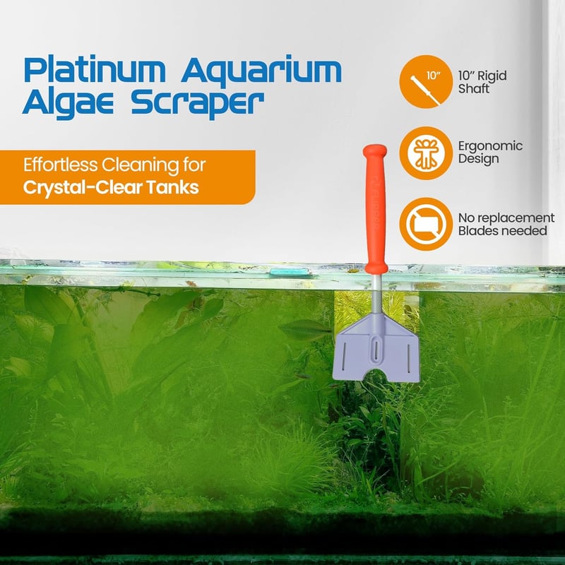 Aquarium Algae Scraper, Platinum with Serrated Blade, 10