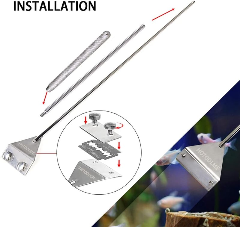 Stainless Steel Aquarium Scraper with 10 Blades, 25.6