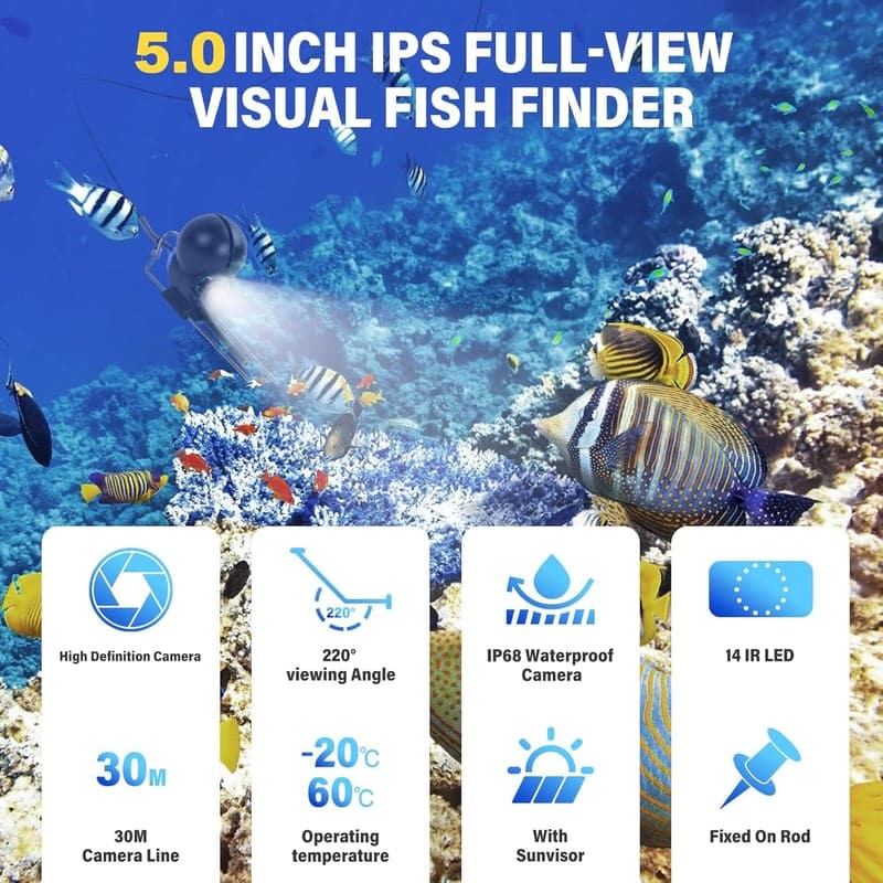Portable Underwater Fish Finder with Night Vision, 5-Inch Screen