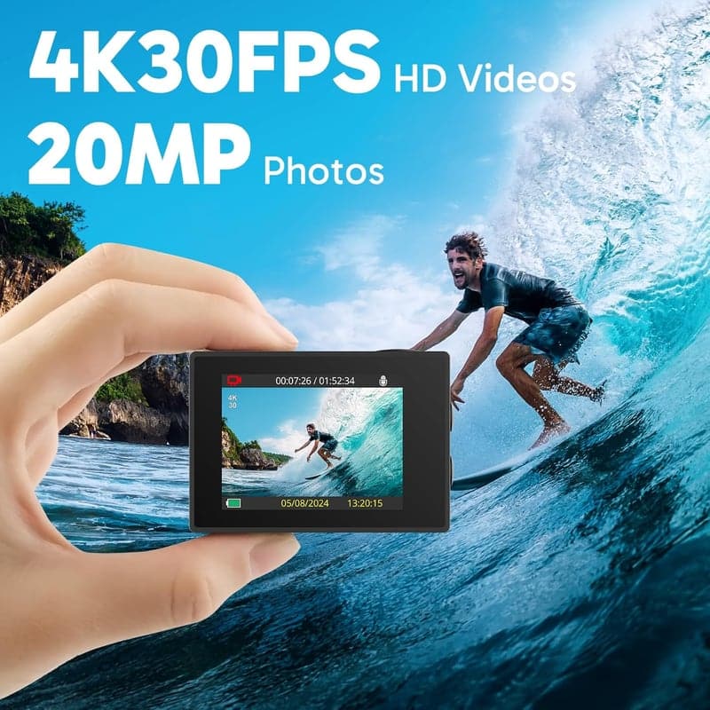 4K Ultra HD Waterproof Action Camera with WiFi & EIS, 20MP