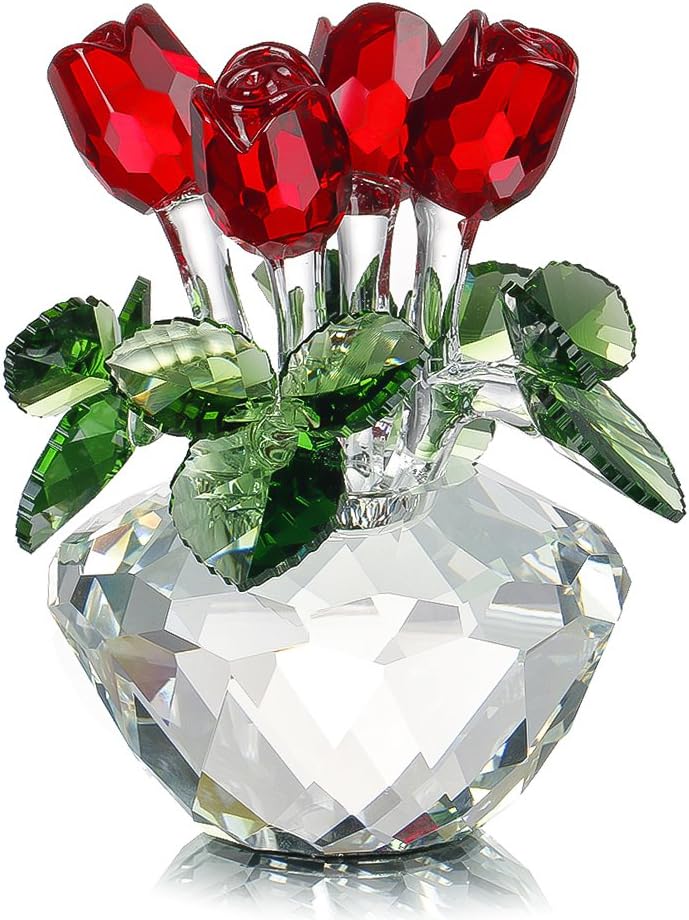Red Rose Crystal Figurine in Gift Box – Spring Bouquet Decor