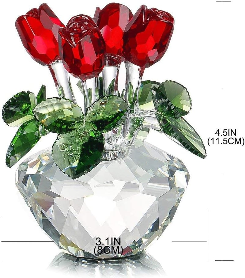 Red Rose Crystal Figurine in Gift Box – Spring Bouquet Decor