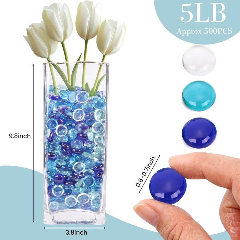 Blue Mixed Glass Gems - 5 Lb Vase Filler & Table Decor