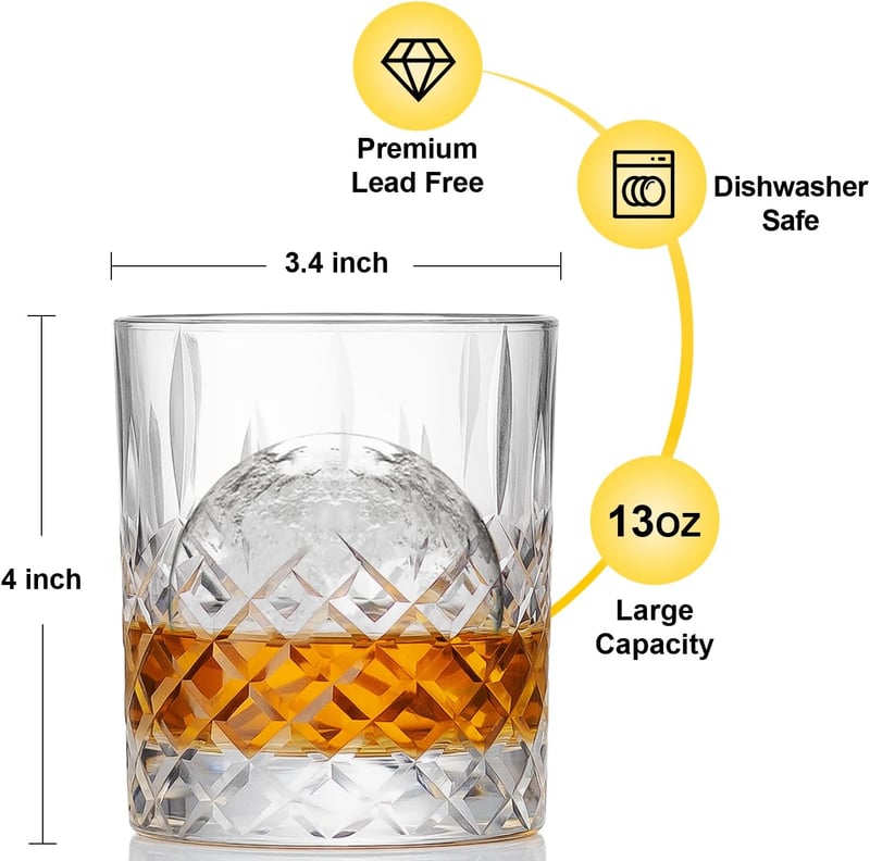 13 oz Whiskey Glasses Set - Handmade Gift for Bourbon Lovers