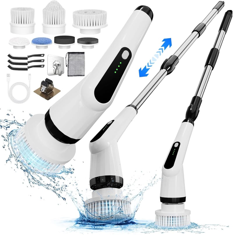 Electric Spin Scrubber with 7 Brush Heads & Retractable Handle