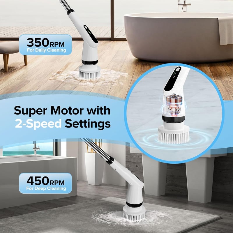 Electric Spin Scrubber with 7 Brush Heads & Retractable Handle