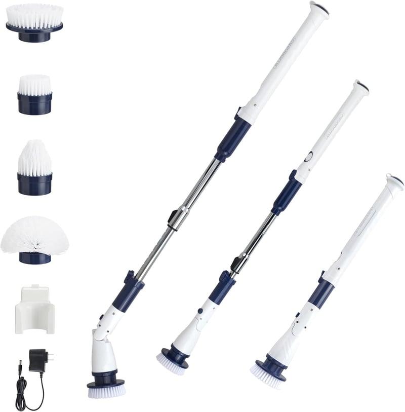 Cordless Power Spin Scrubber with Adjustable Brush & 4 Heads