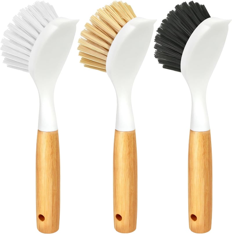 Dish Brush Set with Bamboo Handles - Tough Bristles for Pots & Pans