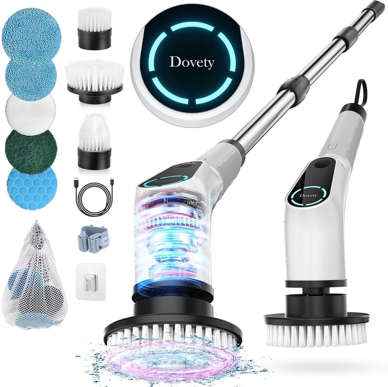 Cordless Electric Spin Scrubber with 8 Brush Heads & Extension Handle