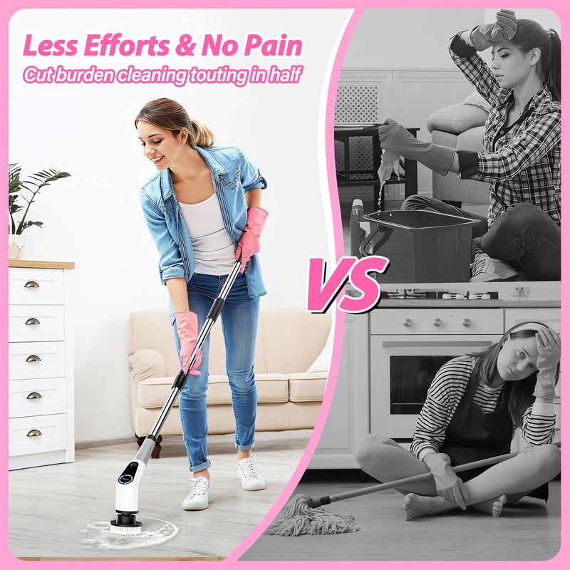 Cordless Electric Spin Scrubber with 8 Brush Heads & Extension Handle