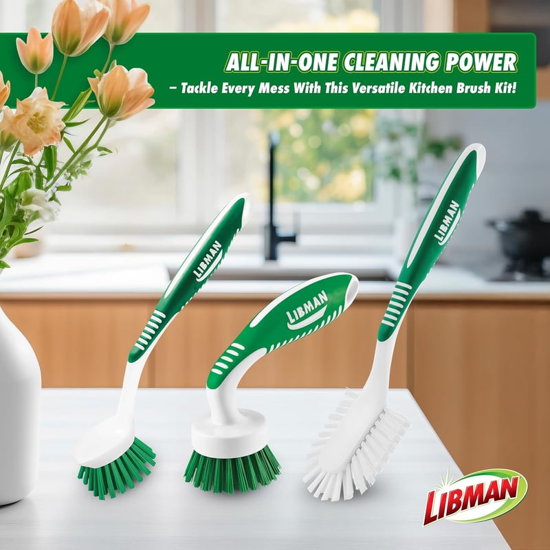 3-Piece Cleaning Brush Set for Kitchen & Sink Essentials