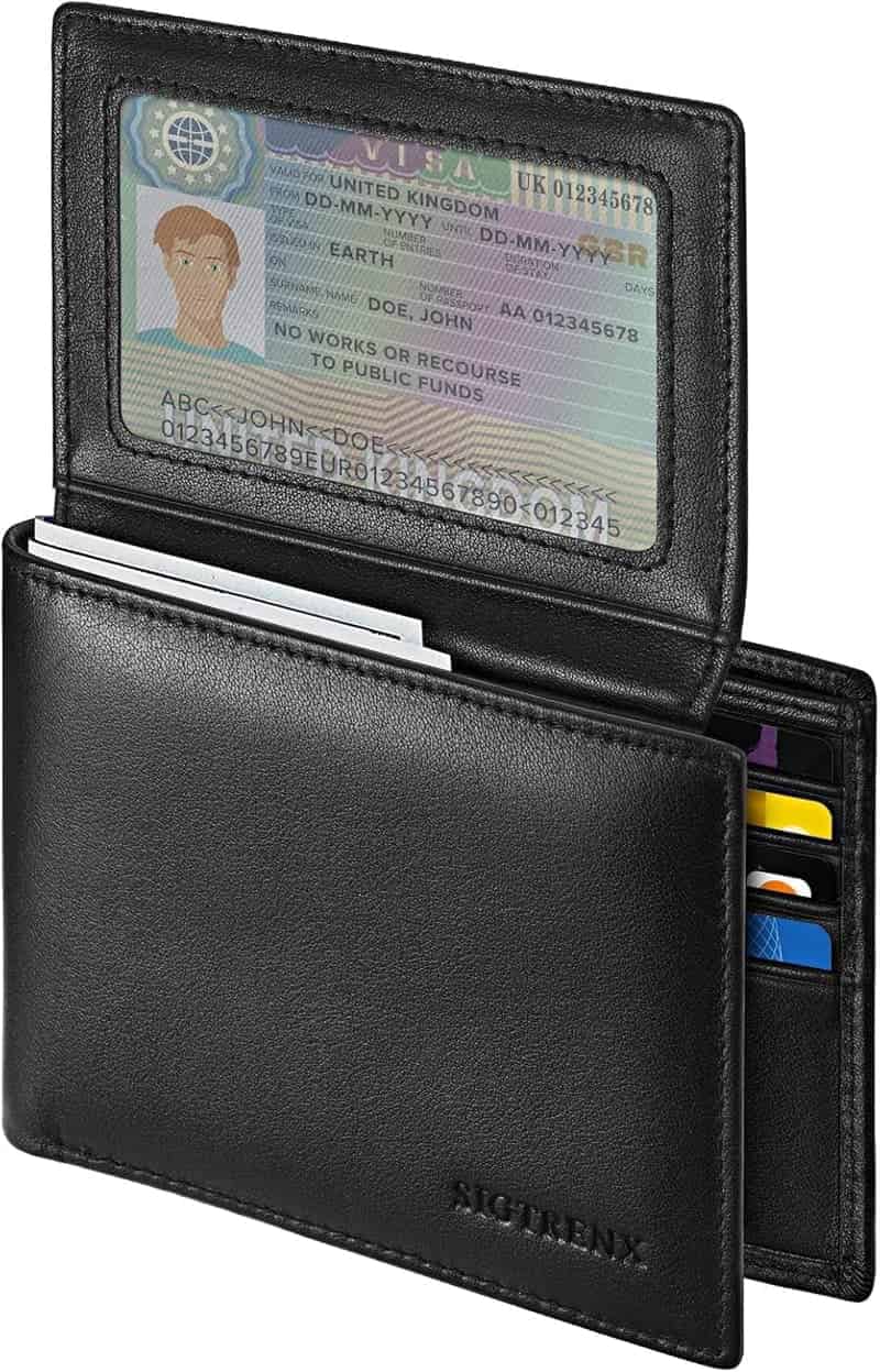 Men's Bifold Leather Wallet with RFID Blocking & Dual ID Windows
