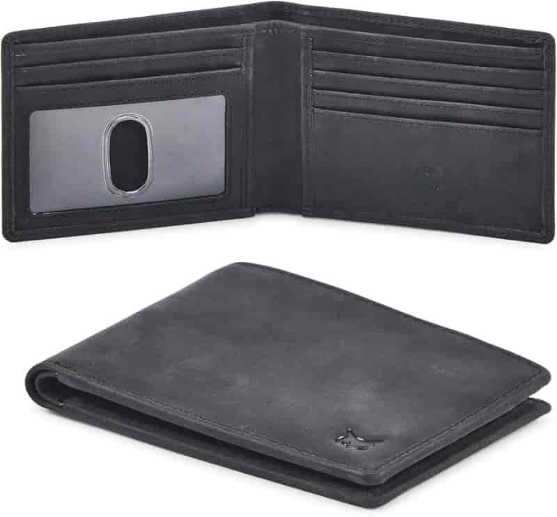 Men's Slim Leather Bifold Wallet, RFID Blocking with ID Window