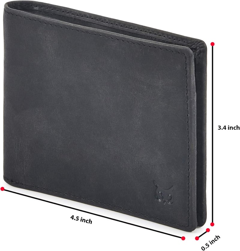 Men's Slim Leather Bifold Wallet, RFID Blocking with ID Window